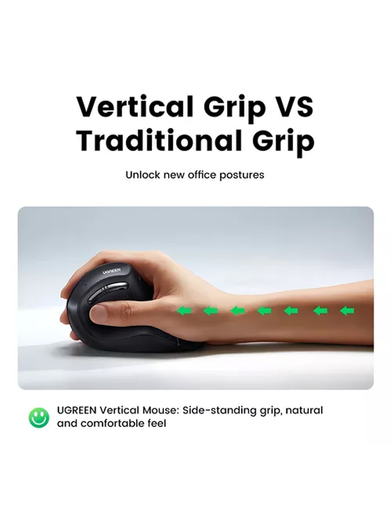 Mouse Vertical Inalámbrico 4000dpi 6 Botones Ergonómico Confort UGREEN