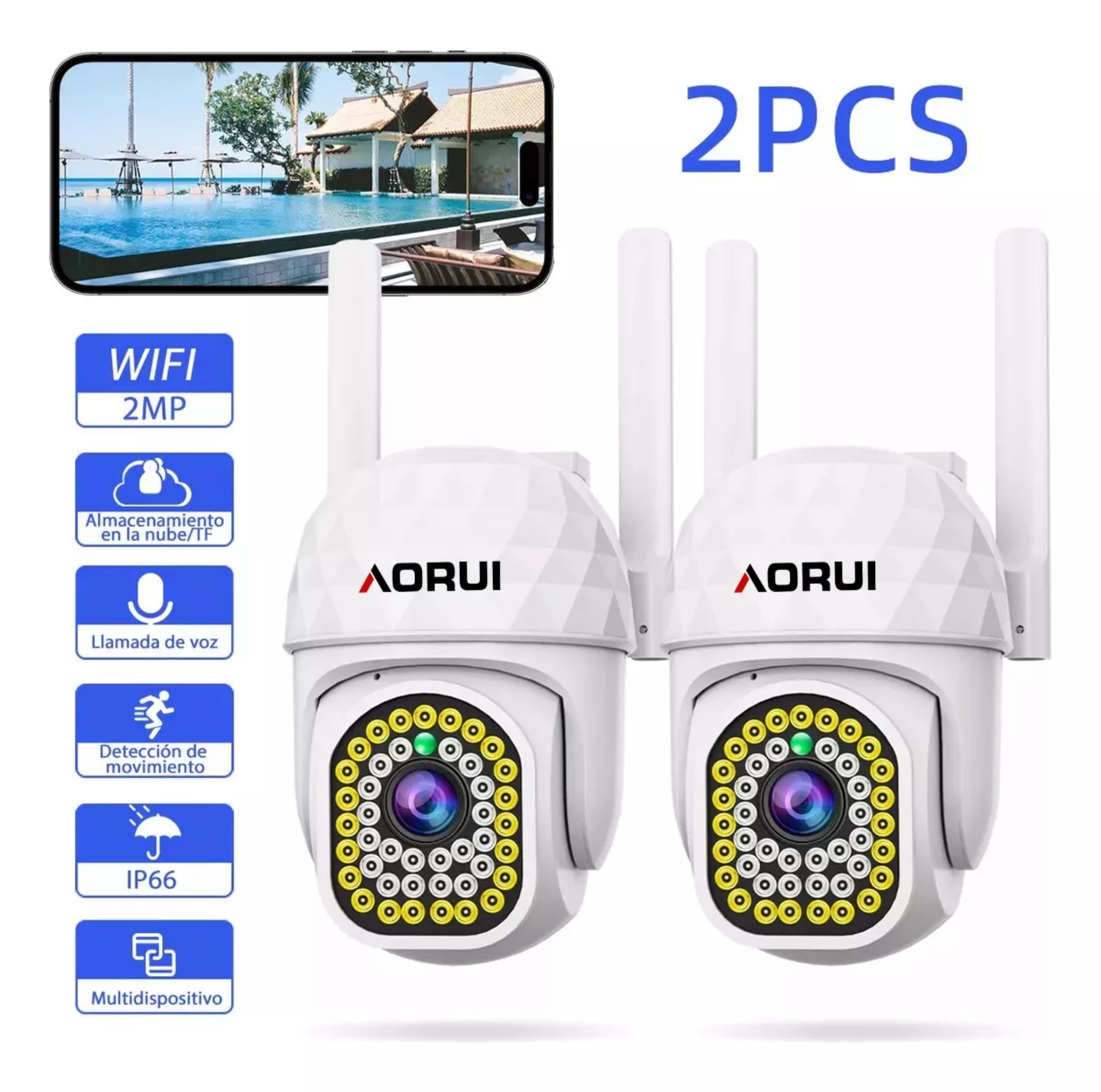 2pcs Cámara de seguridad AORUI AR43 IP con resolución 2MP visión nocturna incluida color blanco