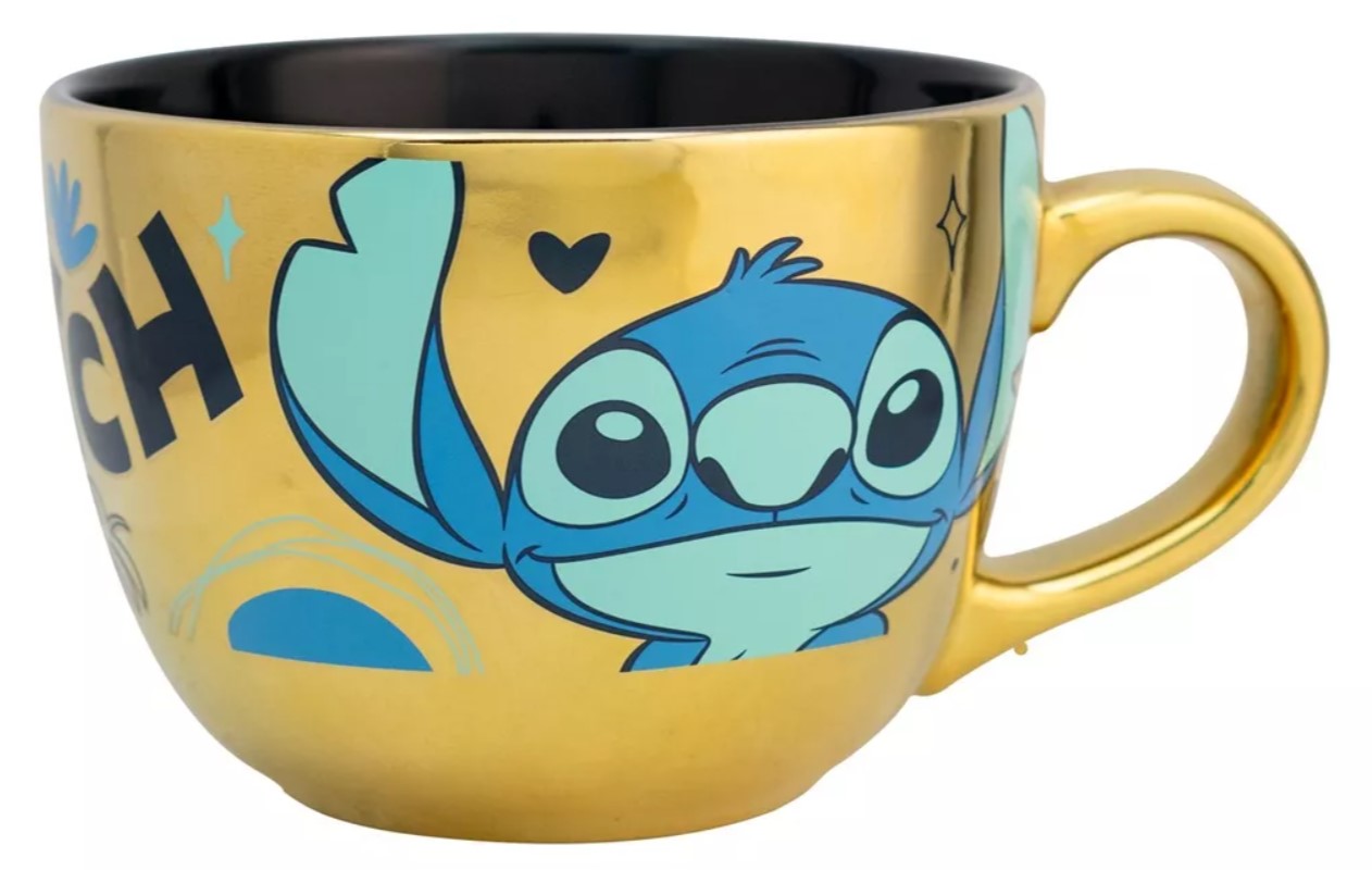 Tazon Stitch Disney Metalizado Cerealero Ceramica Dorado Taza Jumbo Tarro 710 ml