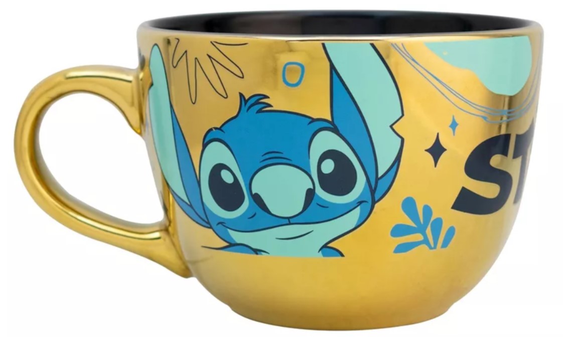 Tazon Stitch Disney Metalizado Cerealero Ceramica Dorado Taza Jumbo Tarro 710 ml
