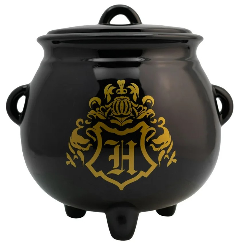 Galletero Harry Potter de Cerámica Escudo Hogwrts, Caldero Mágico en 3D con Tapa Hermética y Caja de Regalo