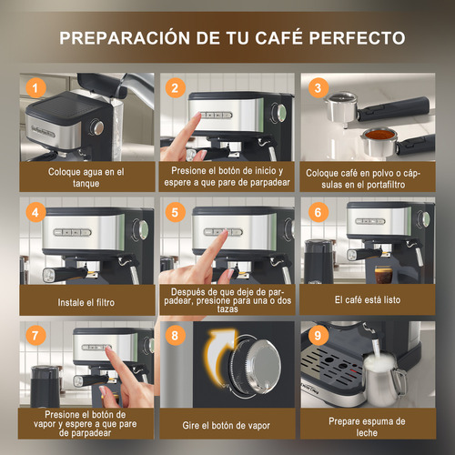Dear Day Cafetera Con Molinillo Integrado, Mango For Capsules, Prensa De Café, Jarra De Espuma, Tapete Para Prensado, Cuchara Dosificadora Y Cepillo De Limpieza