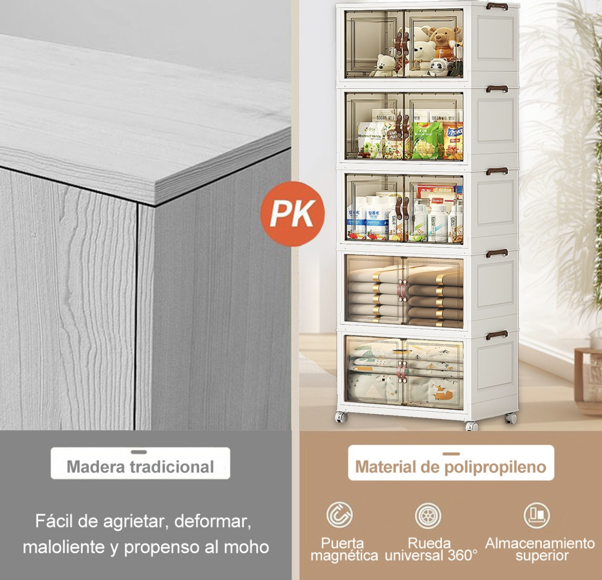 Closet Mueble Armarios Organizador Ropa Plegable Ruedas 360°
