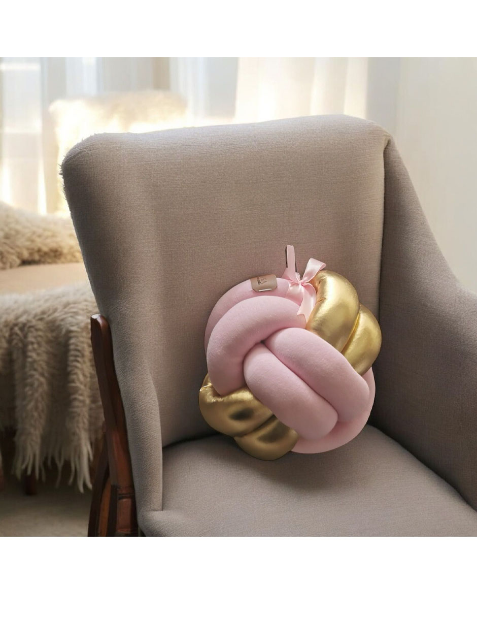 Cojin Nudo Celta Minimalista Rosa Con Dorado Decorativo Recamara Sala