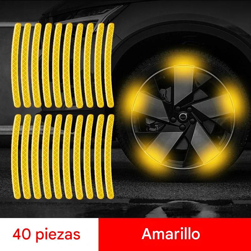 Cinta amarilla 40pz pegamento reflectante llanta rin coche advertencia seguridad moto camion
