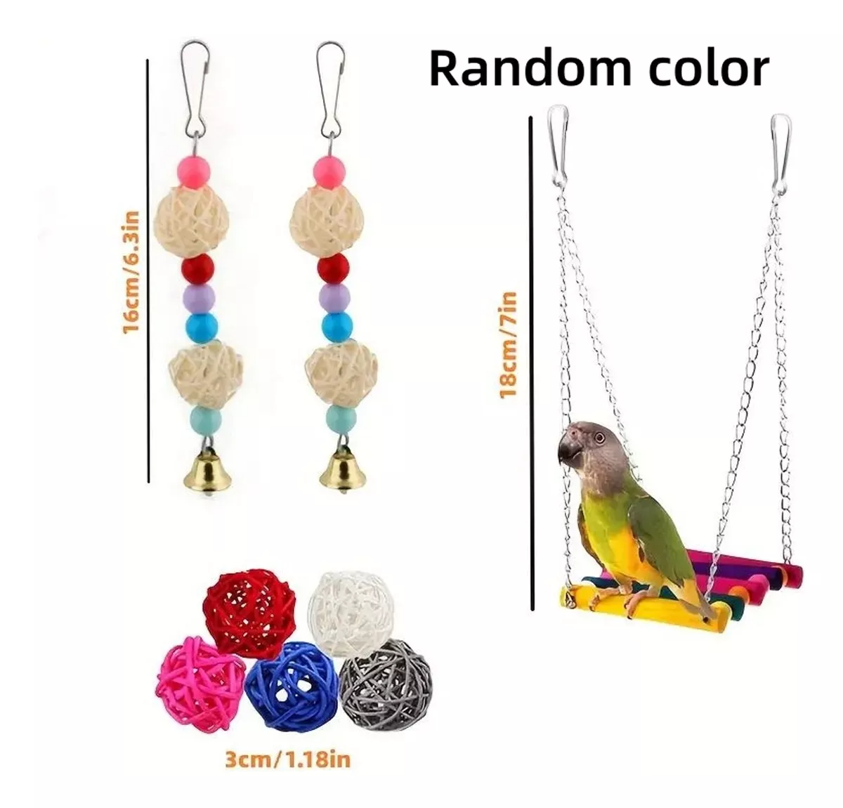 15pzs De Juguete Para Aves Loro De Pájaro Columpio Campana