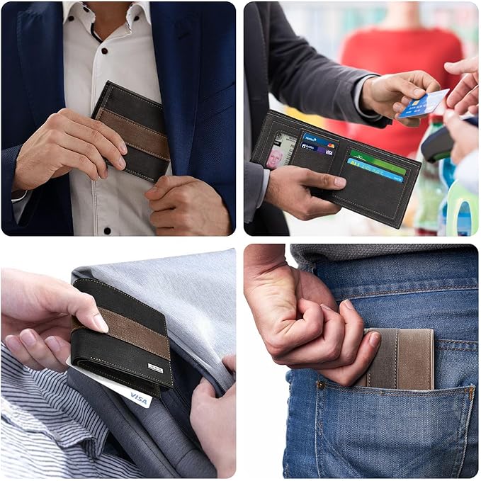 Cartera Hombre con Bloqueo RFID, Cartera de Piel para Caballero
