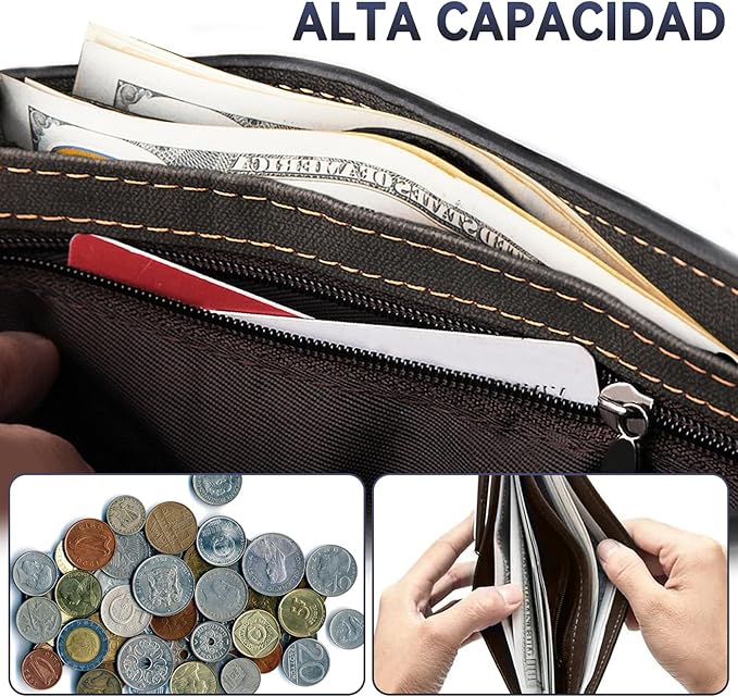Cartera Hombre con Bloqueo RFID, Cartera de Piel para Caballero