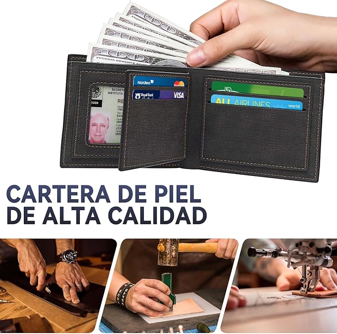 Cartera Hombre con Bloqueo RFID, Cartera de Piel para Caballero