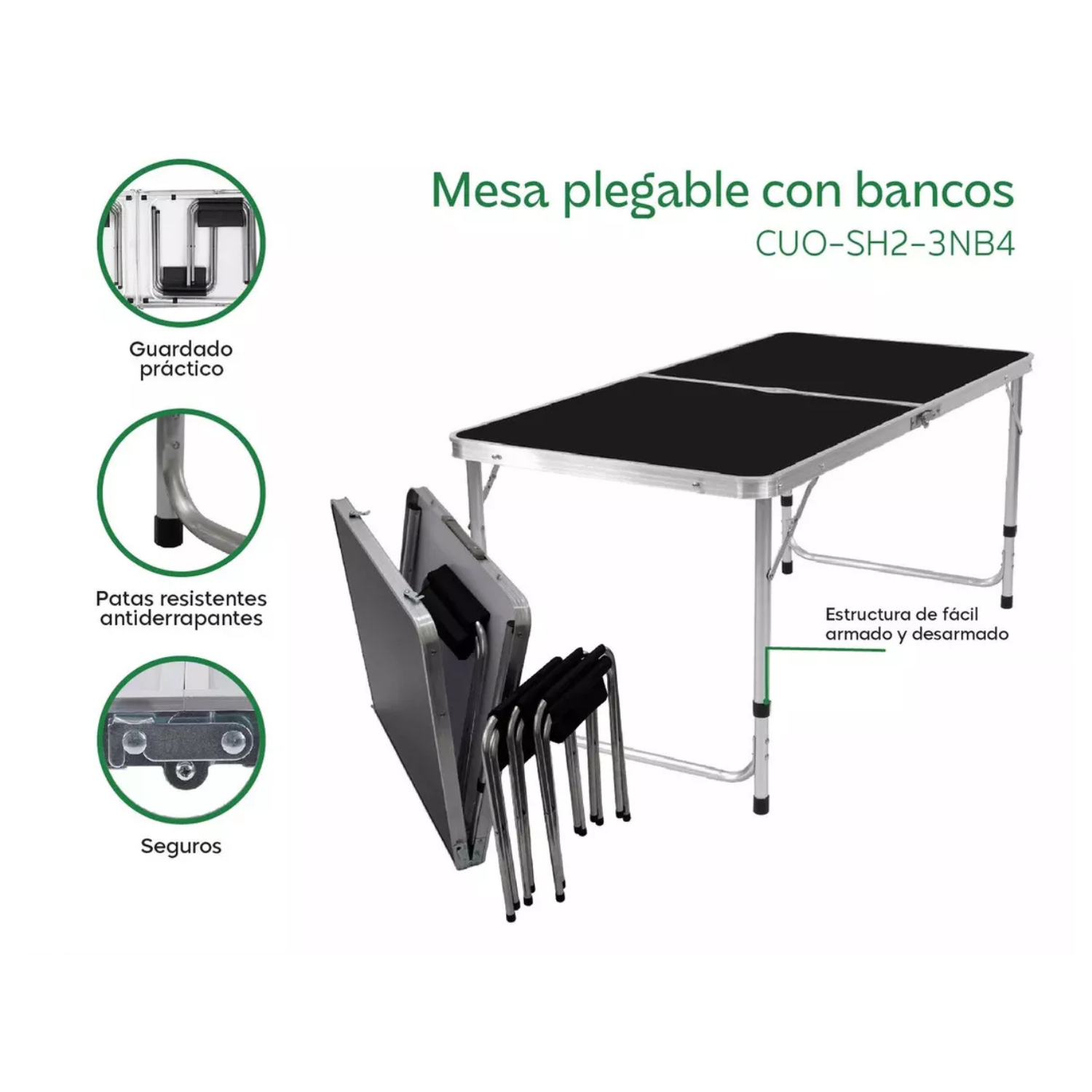 Mesa de jardin  Tipo Portafolio 4 Bancos Para Picnic