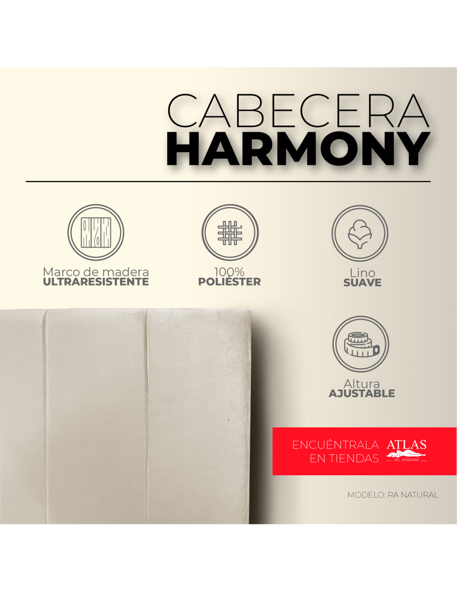 Cabecera Matrimonial Harmony Rayas y  3 Ajustes De Altura, Color Beige
