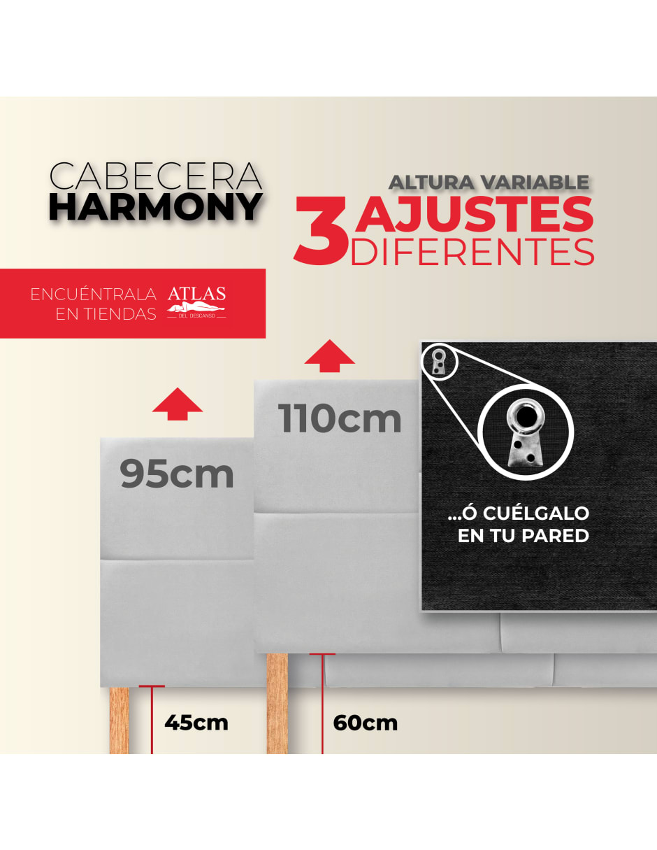 Cabecera Matrimonial Harmony Rayas y  3 Ajustes De Altura, Color Beige