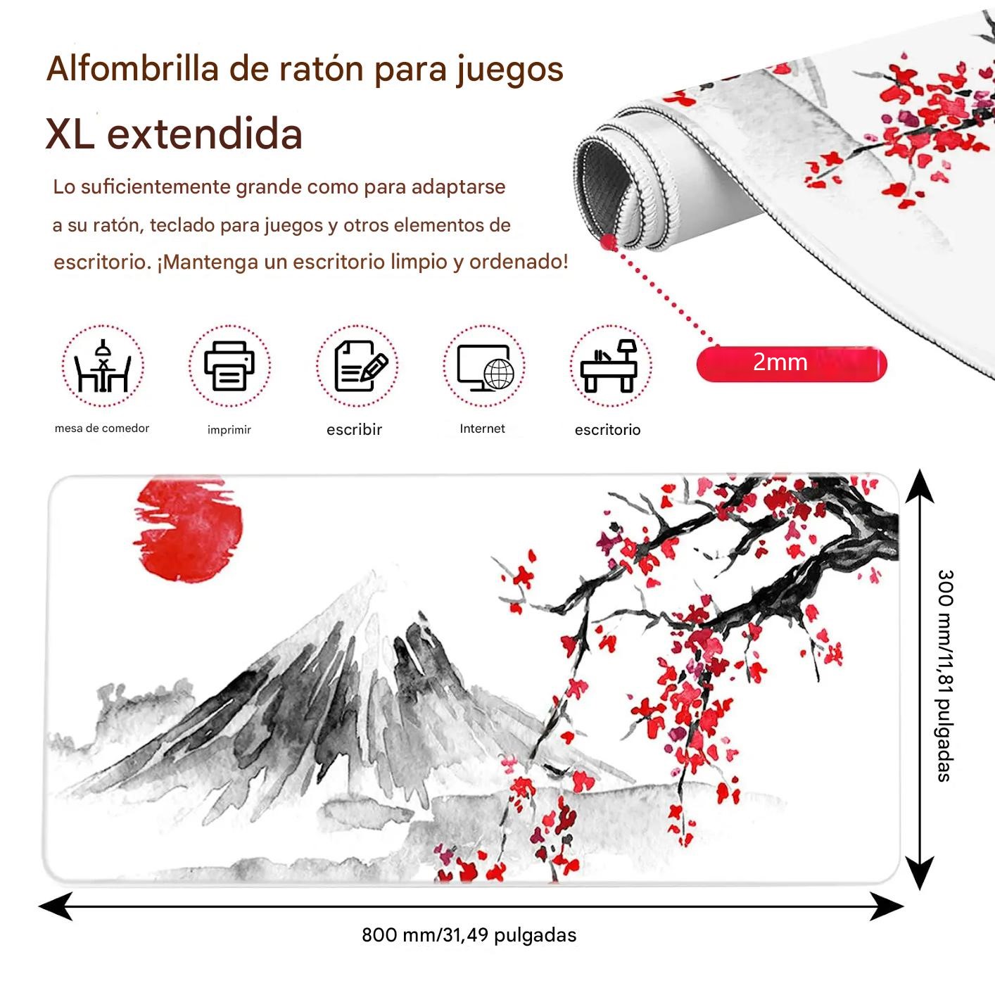 Alfombrilla ratón xxl 80*30 paisajeRJA goma teclado mouse pad antideslizante gamer juego pc laptop