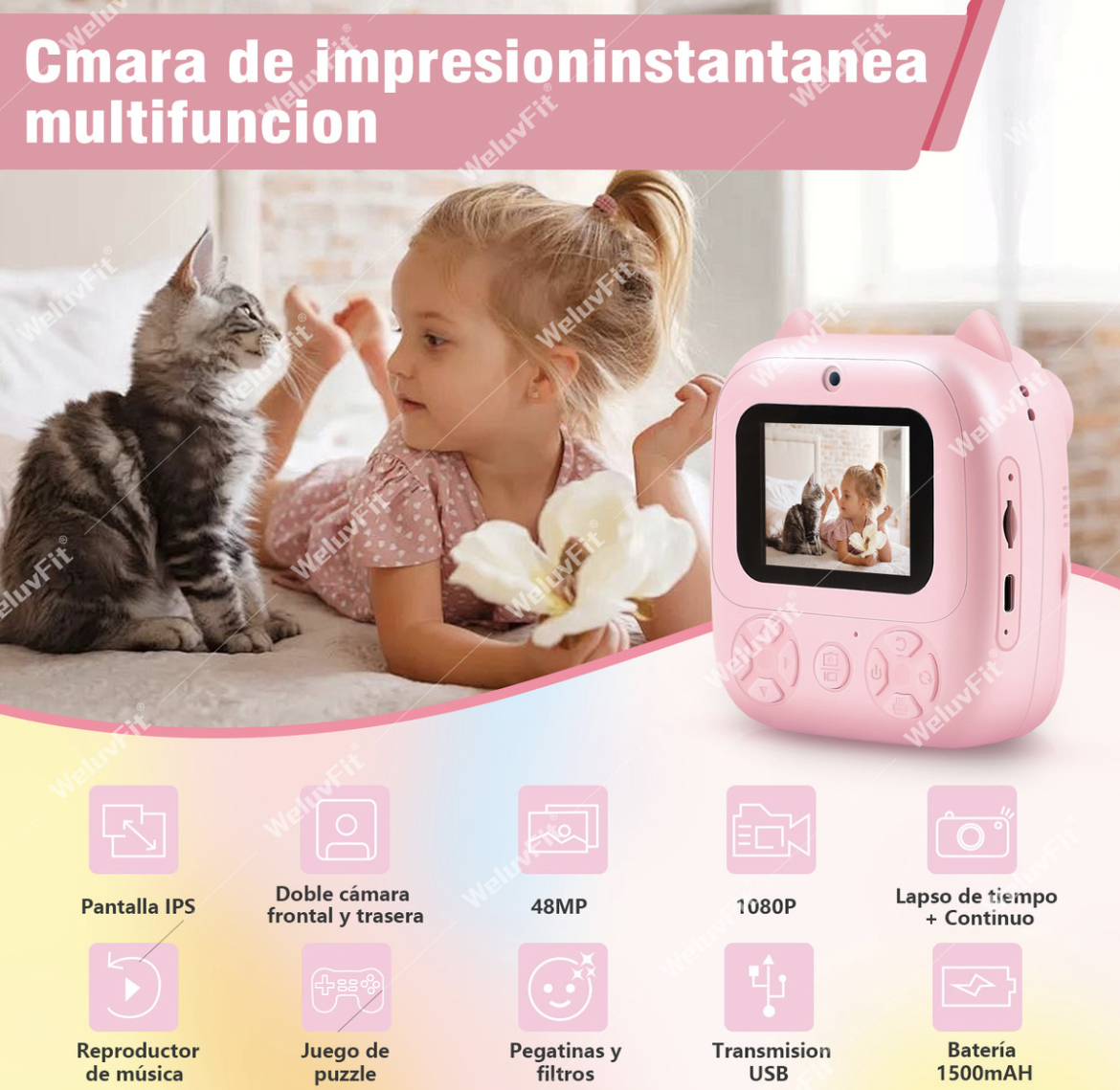 Cámara Digital Niños Fotos Imprimible Instantánea 1080p+32gb