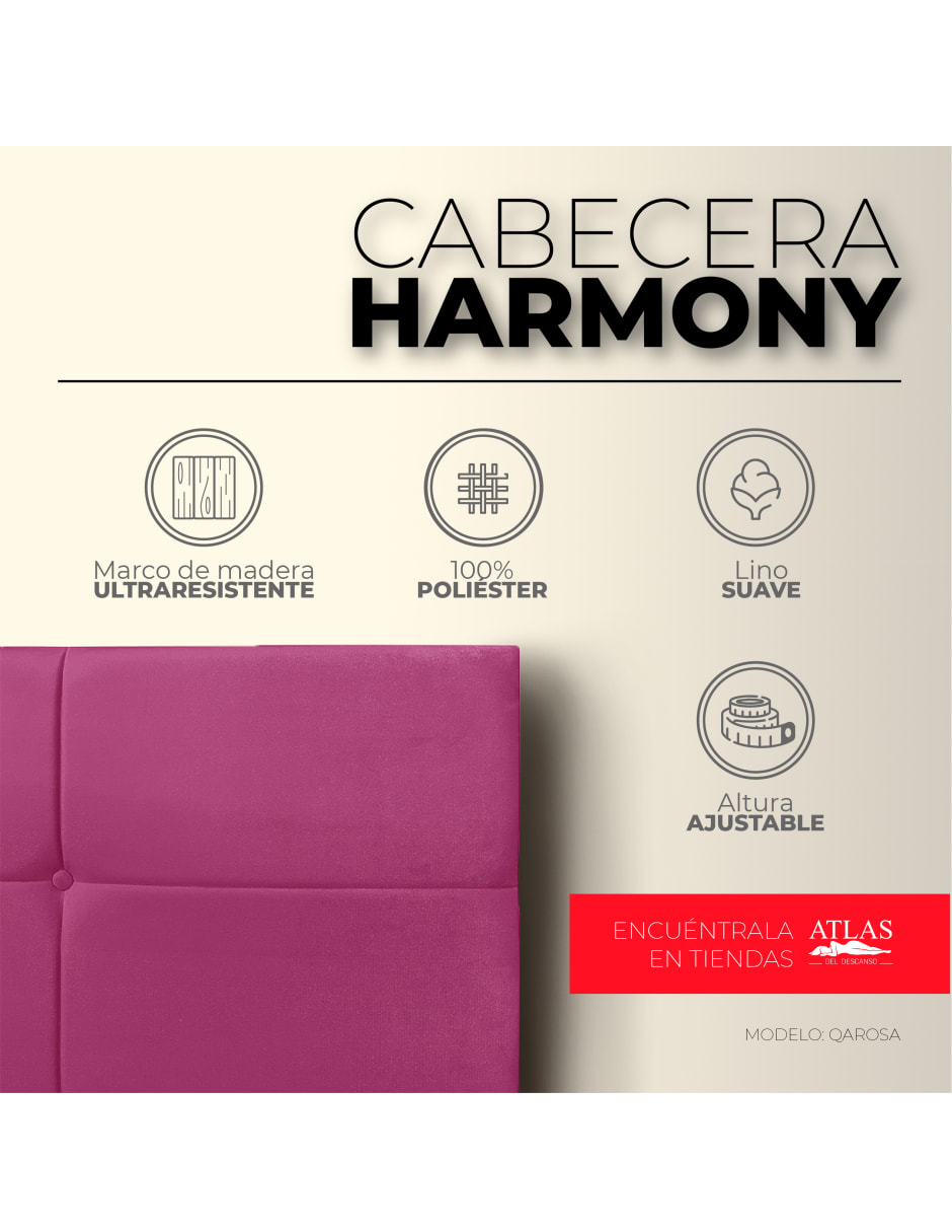 Cabecera Individual Harmony  Cuadros 3 Ajustes De Altura, Rosa
