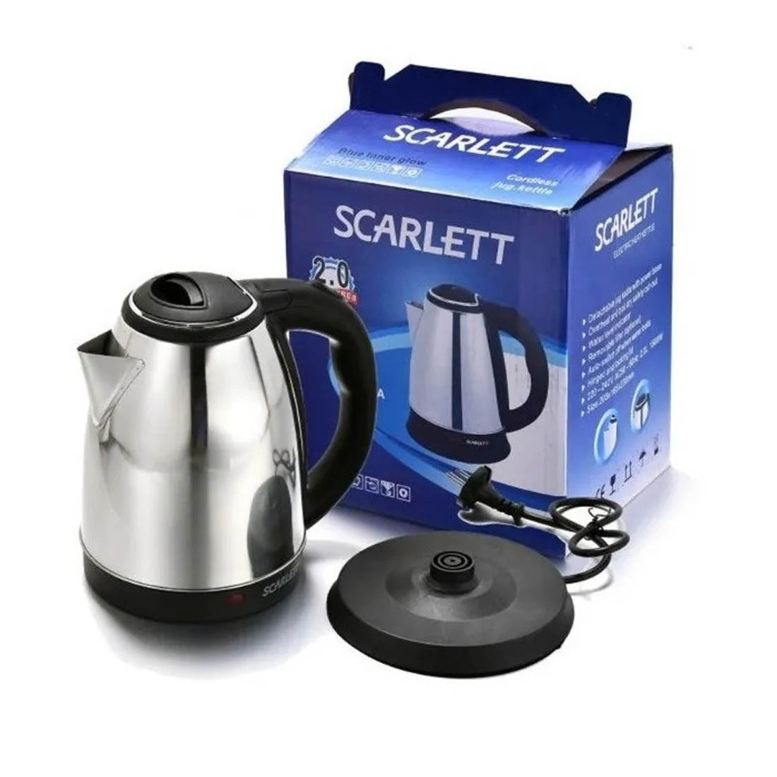 Tetera eléctrica Cafetera De 2L Scarlett Inoxidable Plateada