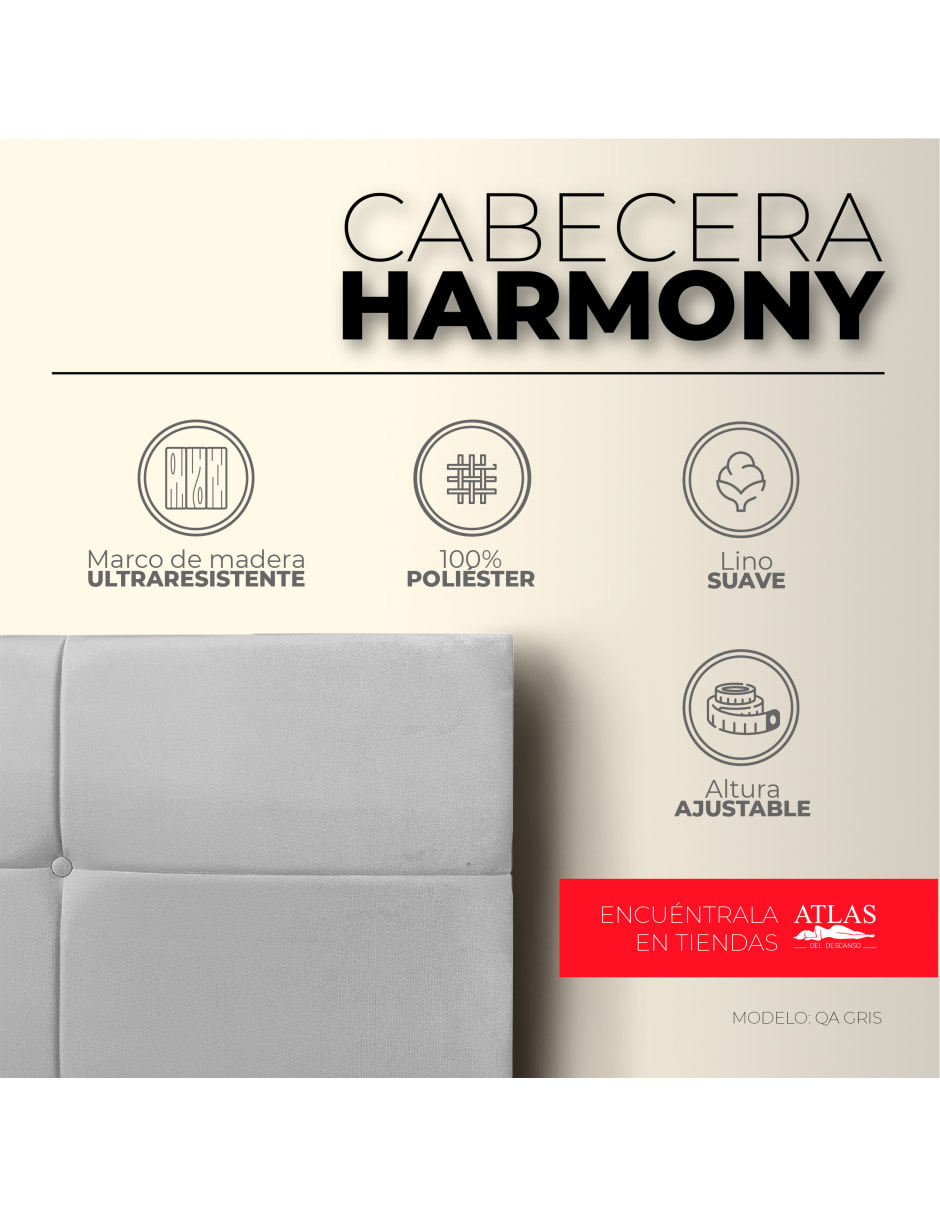 Cabecera King Size Harmony Cuadros 3 Ajustes De Altura, Gris Claro