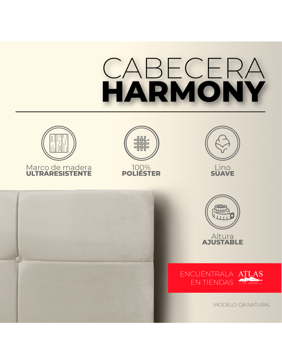 Cabecera King Size Harmony Cuadros 3 Ajustes De Altura, Beige