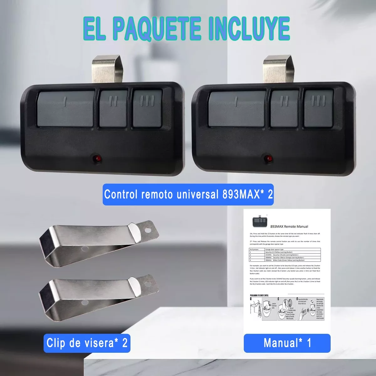 2pcs Control Remoto Para Porton Electrico Universal 893max