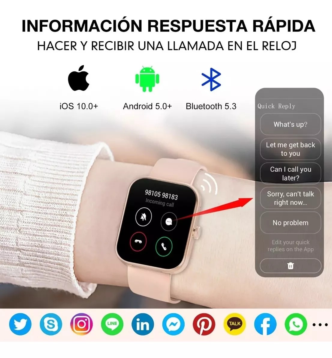 1.8 Reloj Inteligente Mujer Smartwatch W20 Bluetooth Llamada