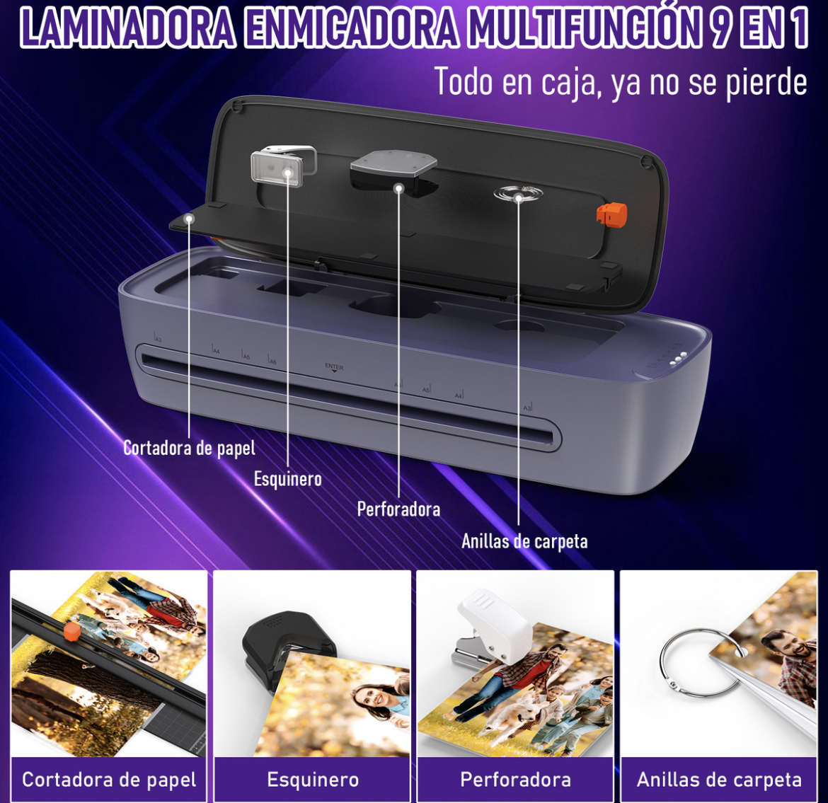 Laminadora Enmicadora De 13 Pulgadas Térmica. A3, Laminadora A3 6 En 1 Con Cortador De Papel Y 30 Micas Para Hogar, Oficina Y Escuela