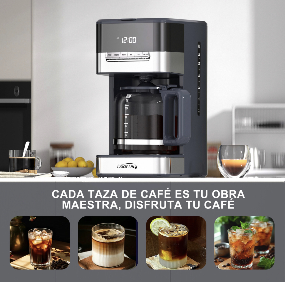 Dear Day Cafetera Eléctrica 12 tazas de café programable
