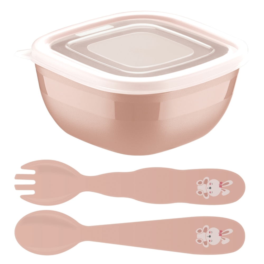 Set infantil Tramontina Le Petit Rosa 3 pzs  Contenedor con tapa y cubiertos Libres de BPA