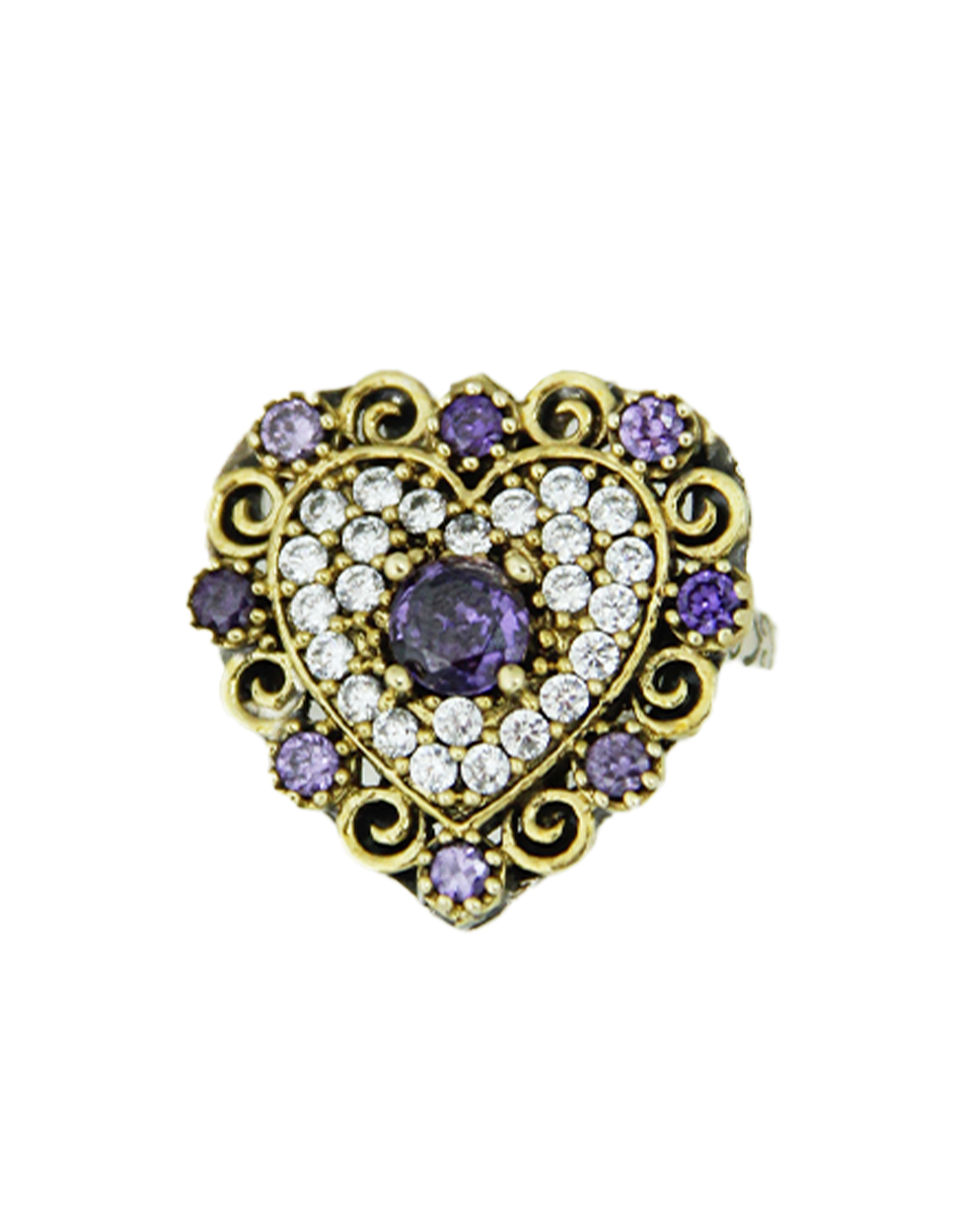 Anillo turco Corazón de Anatolia de Plata 925, acentuado con bronce, con zirconia cúbica - Morado