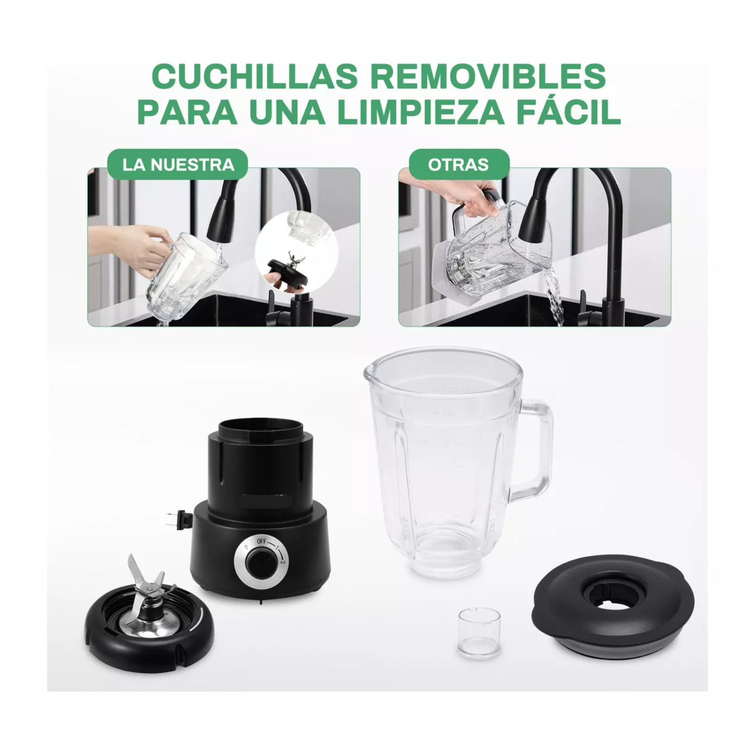  Licuadora Con Vaso De Vidrio 1l