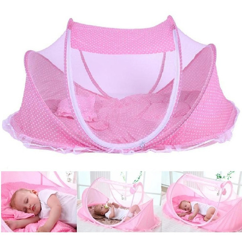 Moisés rosa Plegable Portátil Mosquitero para Bebe de viaje con Colchon.