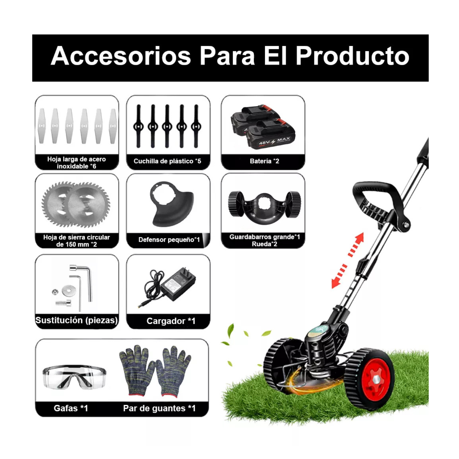Desbrozadora Eléctrica 1.8kw Portátil Podadora Cortadora Pasto Inalámbrica 3 En1