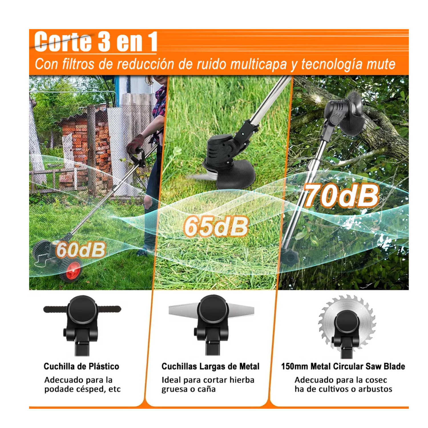 Desbrozadora Eléctrica 1.8kw Portátil Podadora Cortadora Pasto Inalámbrica 3 En1