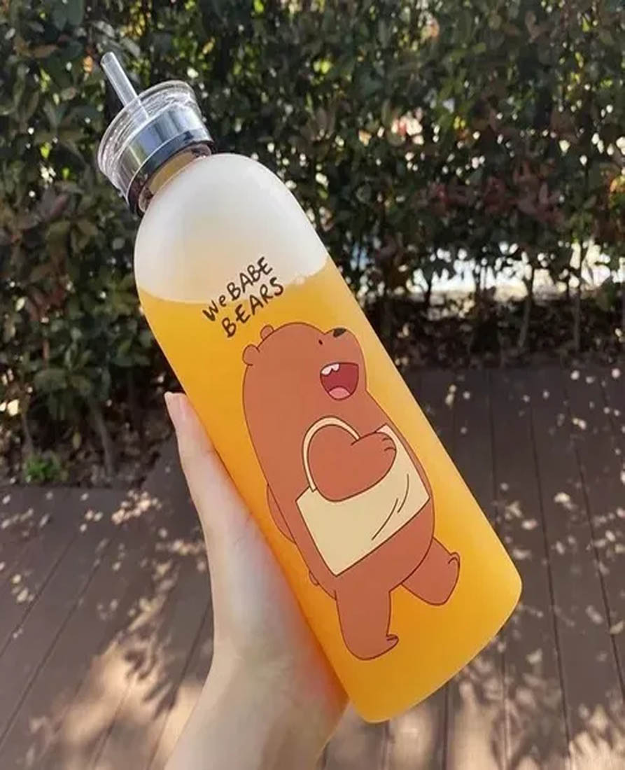 Botella De Agua Con Popote Osos Escandalosos Pardo
