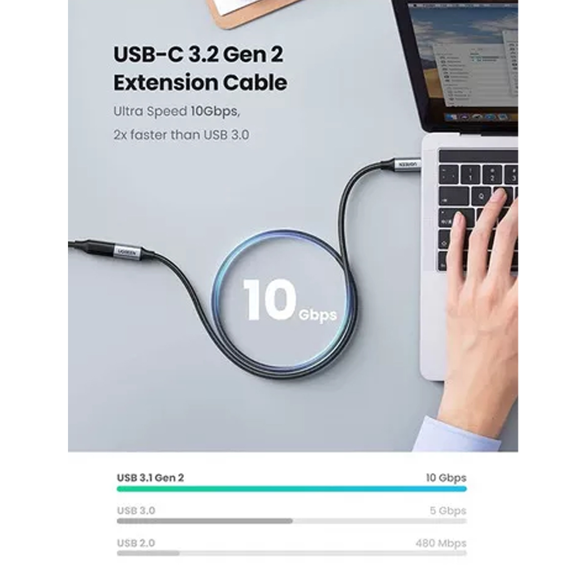 Cable Extensión Tipo C 3.1 / 1metro Gen 2 Thunderbolt 3 Black