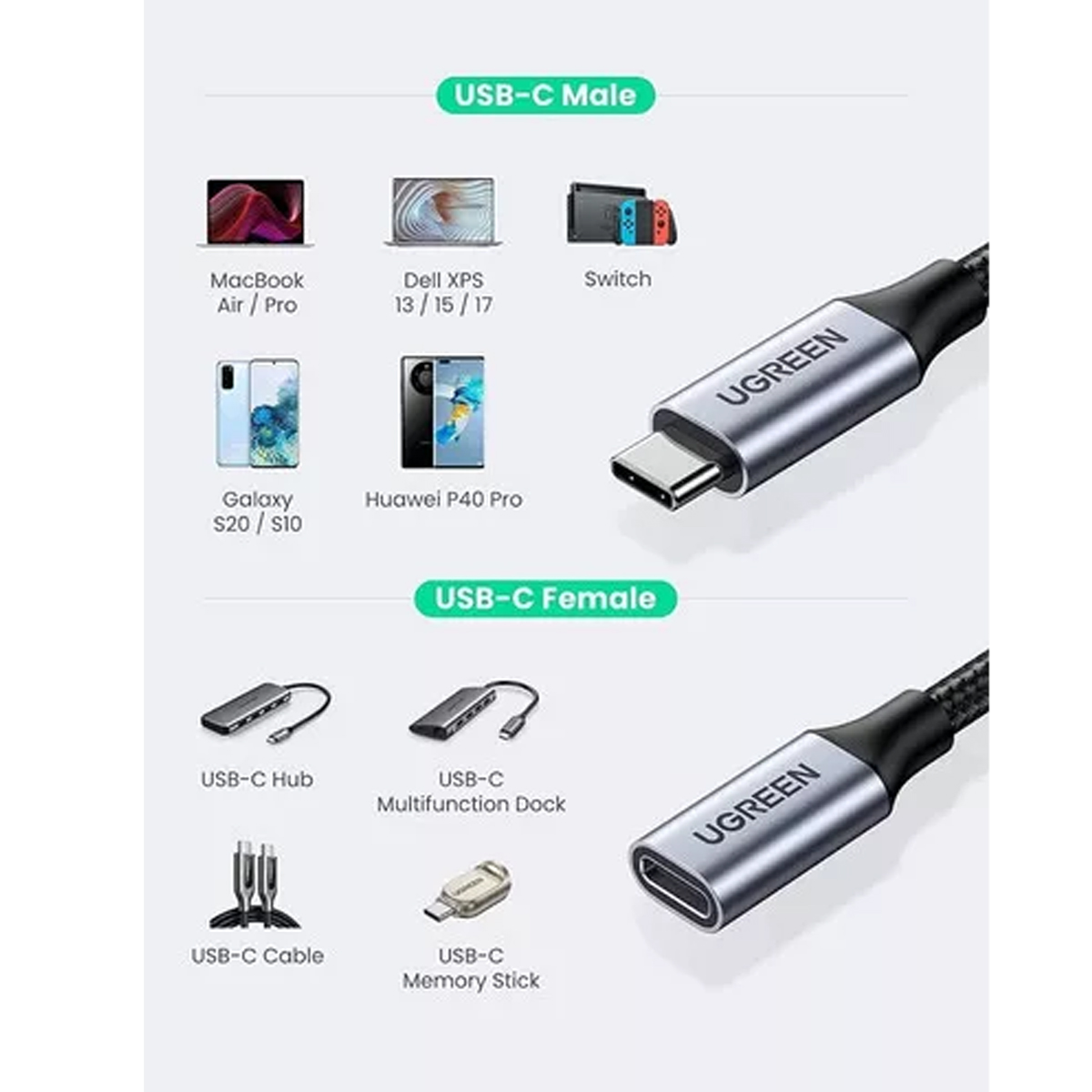 Cable Extensión Tipo C 3.1 / 1metro Gen 2 Thunderbolt 3 Black