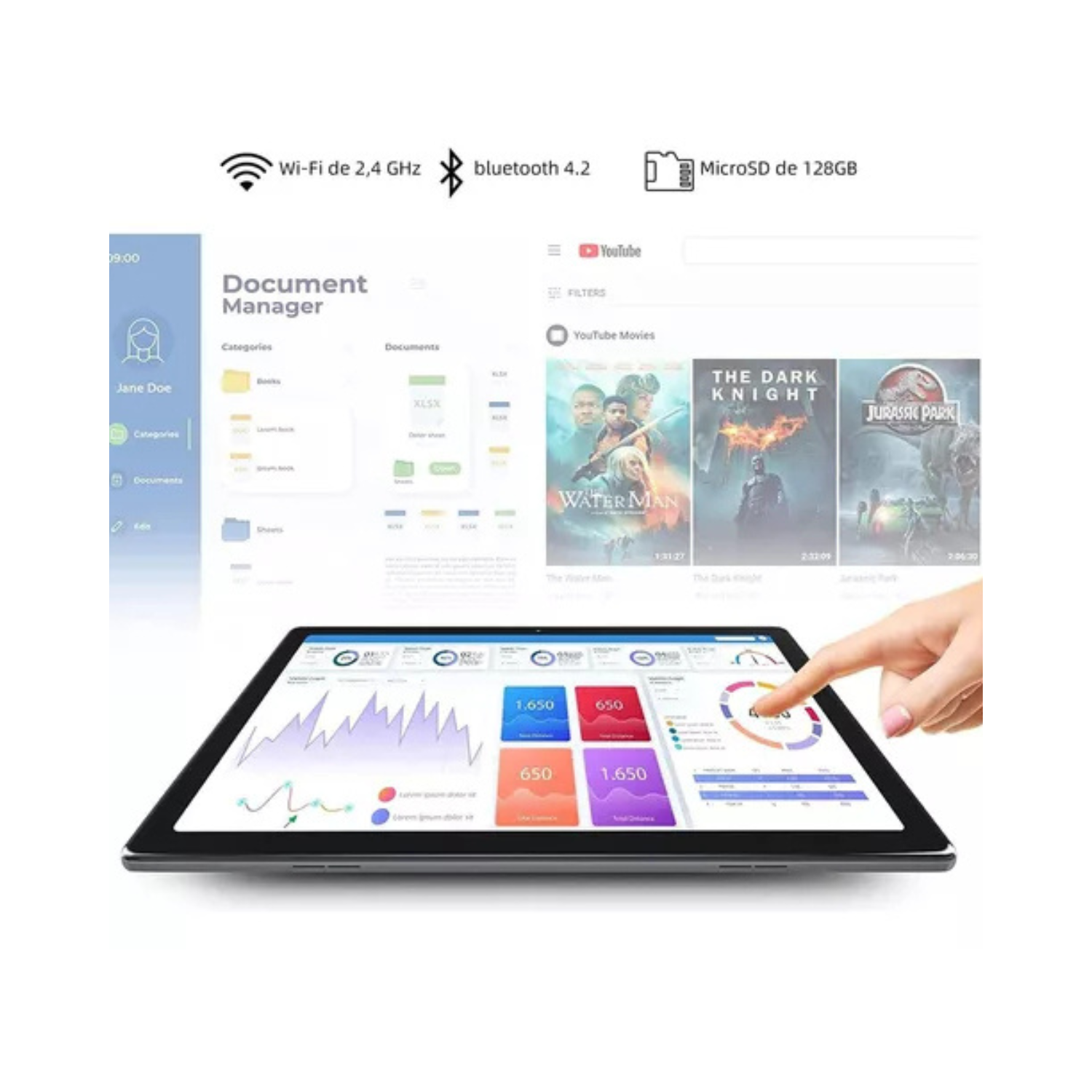 Tableta Moderness MB-1001, Android 13, pantalla de 10,1", Android 13 2+5MP Wi-Fi de 2,4GHz, Bluetooth de 4.2