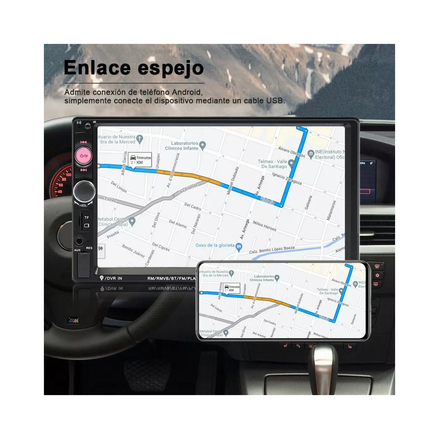 Autoestéreo Hivoz MLM29760702 7" HD, GPS incluido, Función TV, con USB y Bluetooth, compatible con Iphone 13 y Android 12 e inferiores
