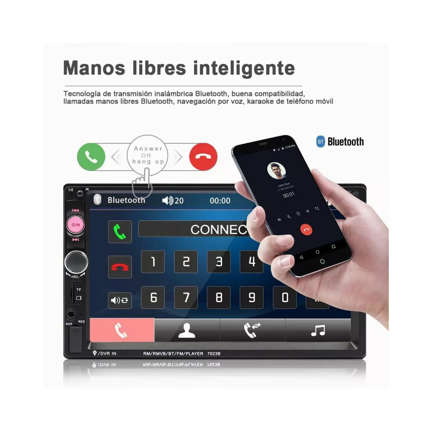 Autoestéreo Hivoz MLM29760702 7" HD, GPS incluido, Función TV, con USB y Bluetooth, compatible con Iphone 13 y Android 12 e inferiores
