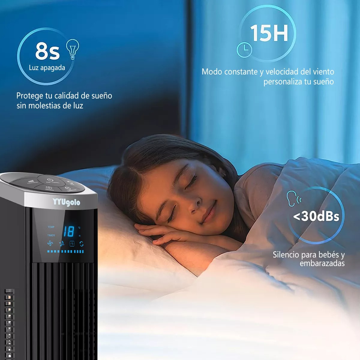 Ventilador De Torre Silencioso Con Control Remoto Yyugolo Negro