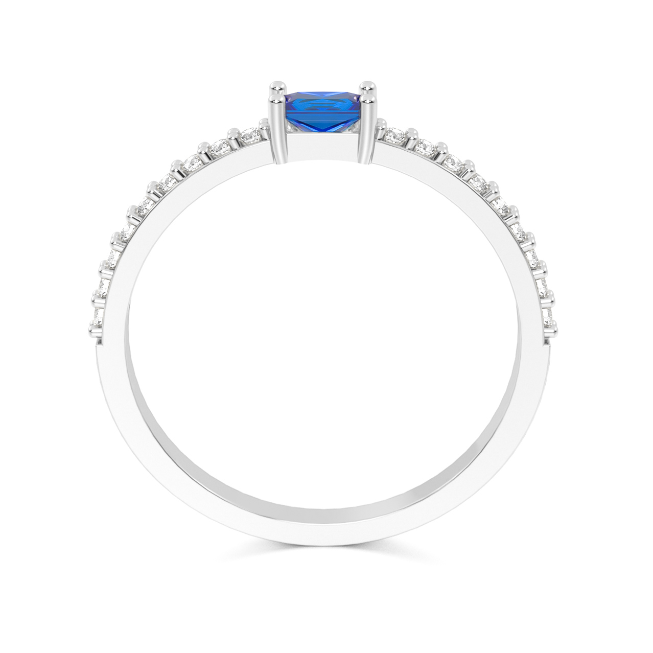 Anillo de Promesa Oro 14K Blanco  Piedra Azul Ariel Abba Joyas