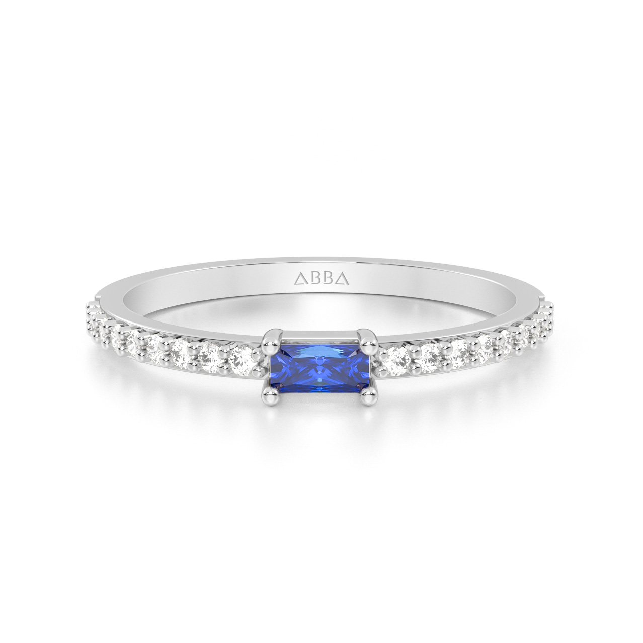 Anillo de Promesa Oro 14K Blanco  Piedra Azul Ariel Abba Joyas