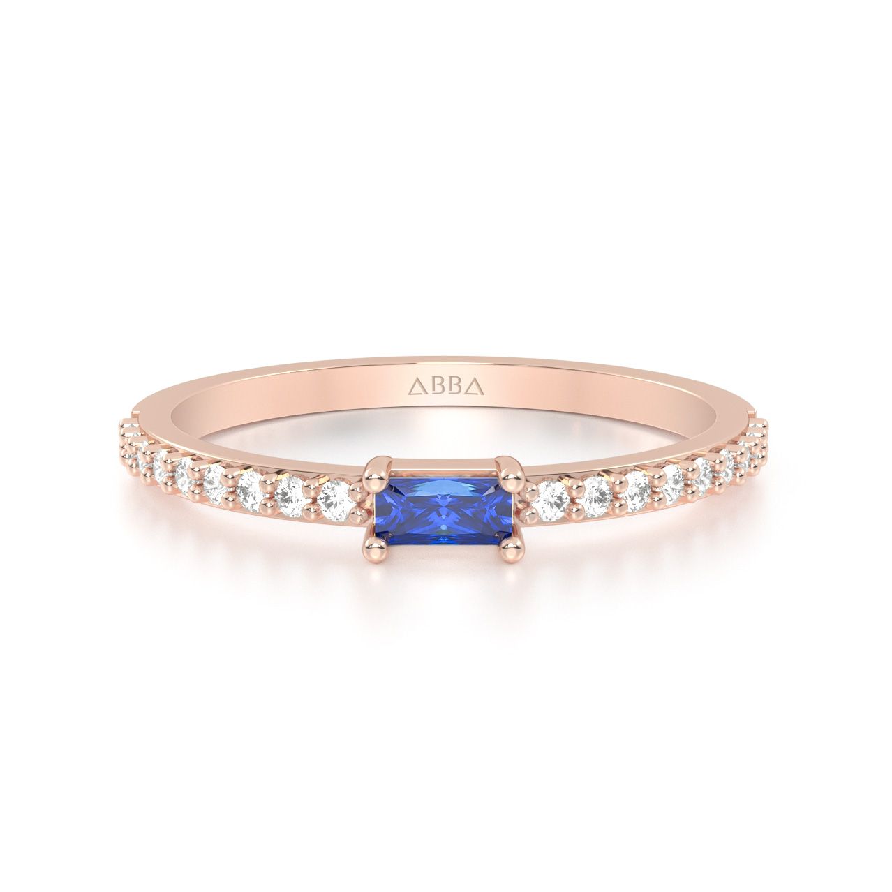 Anillo de Promesa Oro 14K Rosa Piedra Azul Ariel Abba Joyas