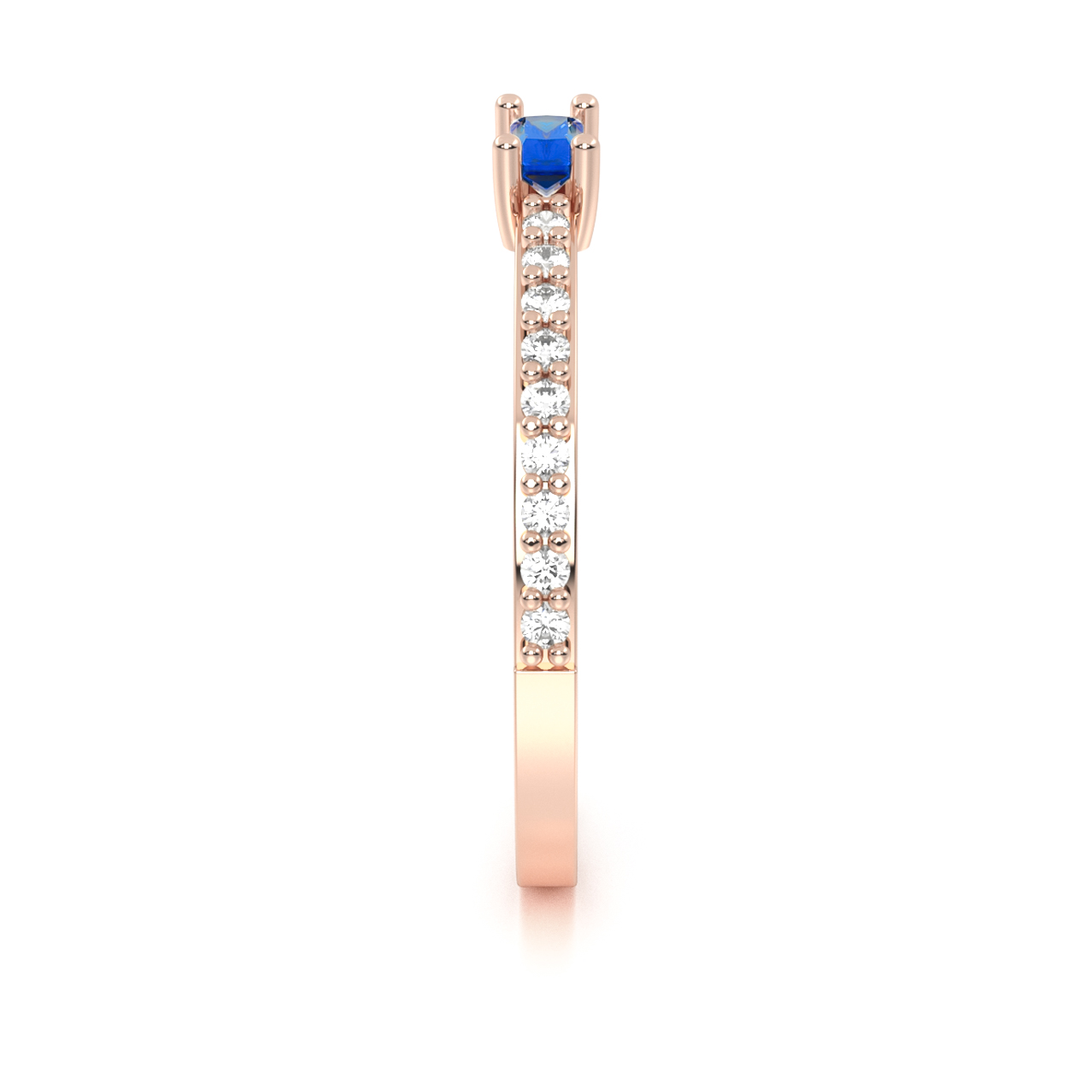 Anillo de Promesa Oro 14K Rosa Piedra Azul Ariel Abba Joyas