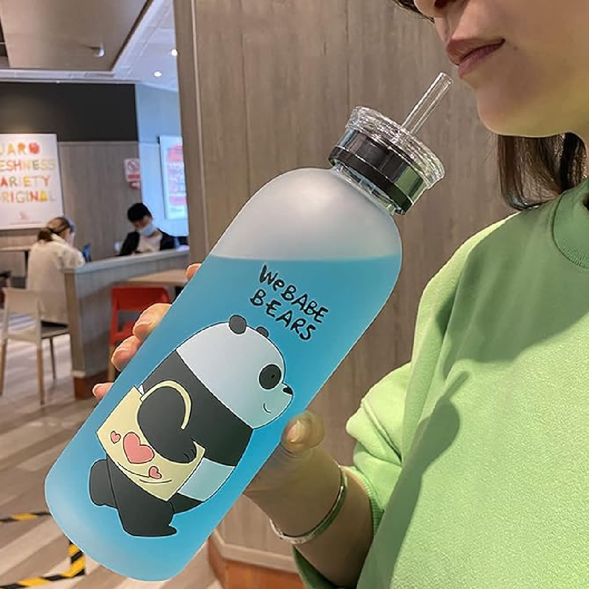 Botella De Agua Set De 3 Pz Con Popote Osos Escandalosos Pardo,Panda,Polar