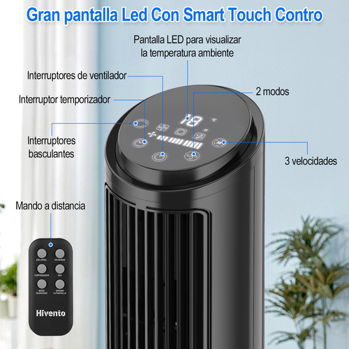 Ventilador de torre Hivento TF-K4007R turbo estructura color negro 25cm de diámetro 50