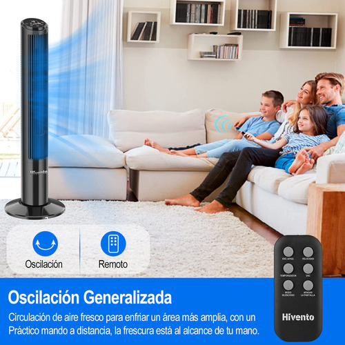 Ventilador de torre Hivento TF-K4007R turbo estructura color negro 25cm de diámetro 50