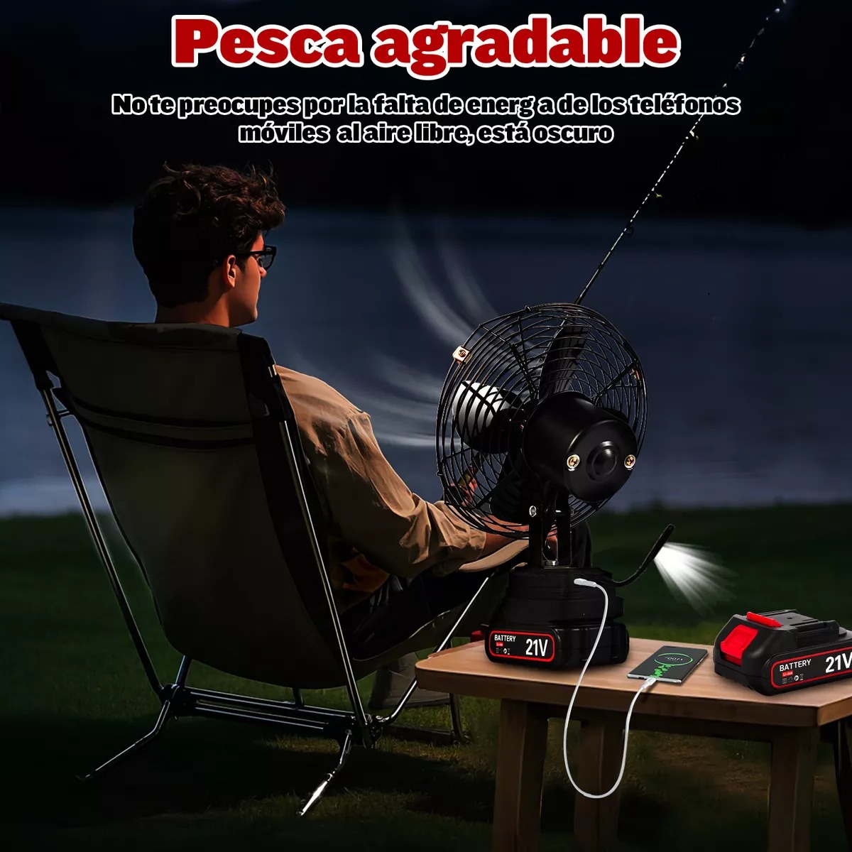Ventilador Portátil Recargable Marcos Metálicos 2 Baterías