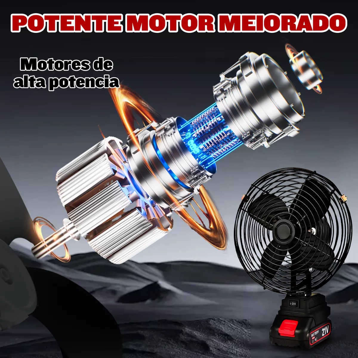Ventilador Portátil Recargable Marcos Metálicos 2 Baterías