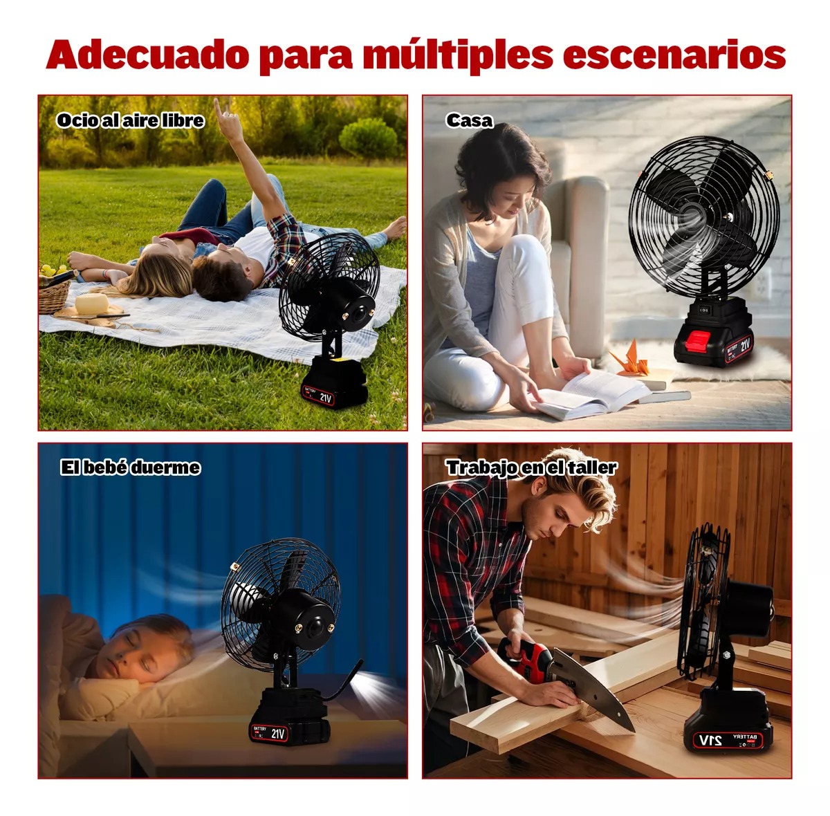 Ventilador Portátil Recargable Marcos Metálicos 2 Baterías