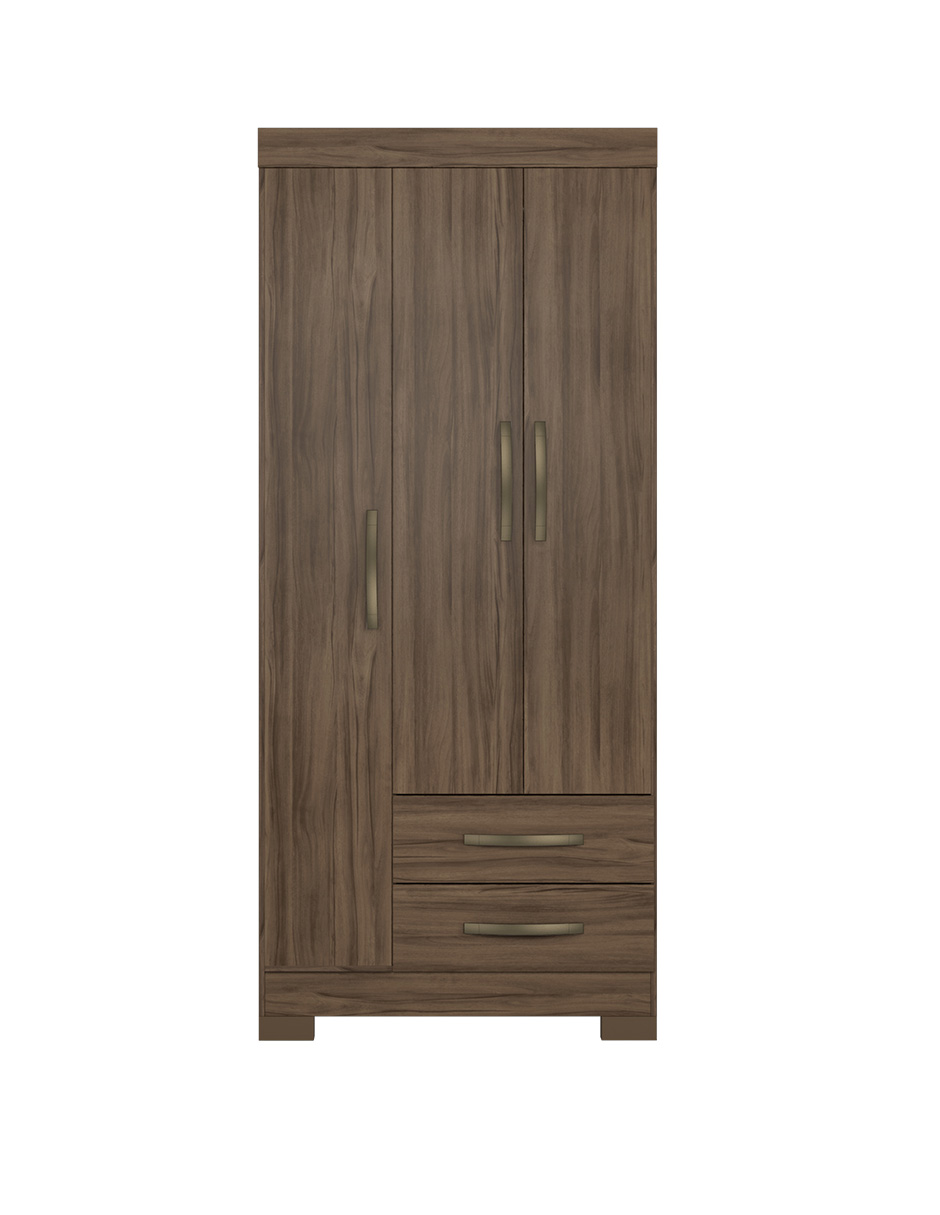 Ropero Closet Moderno 3 Puertas y 2 Cajones NT5000 Nogal